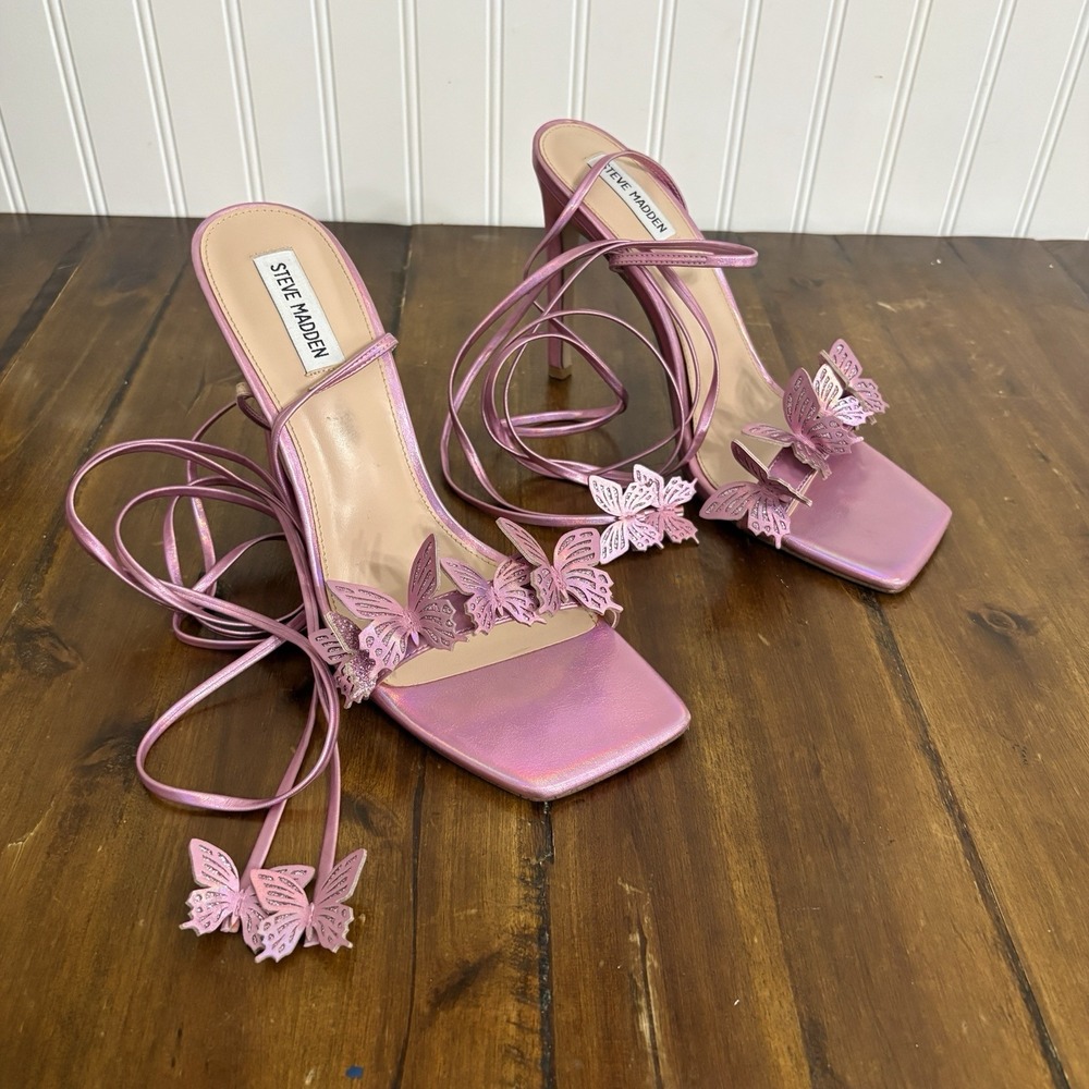 Steve Madden Utopia High Heels 11M Butterflies Appliqué Iridescent Pink Y2K